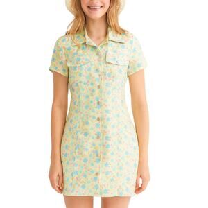 Storia MED Floral Snap Down Shirt Sheath Dress Shimmer Fairy Cottagecore